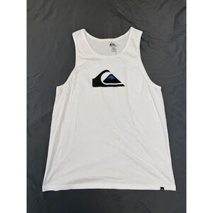 Quiksilver‎ Mens White Cotton Logo Graphic Regular Fit Tank Top Size M